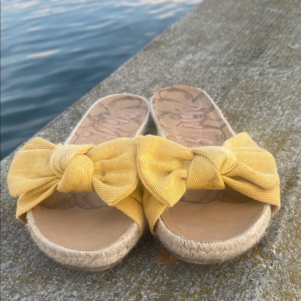 Yellow Bow Espadrille Slides
